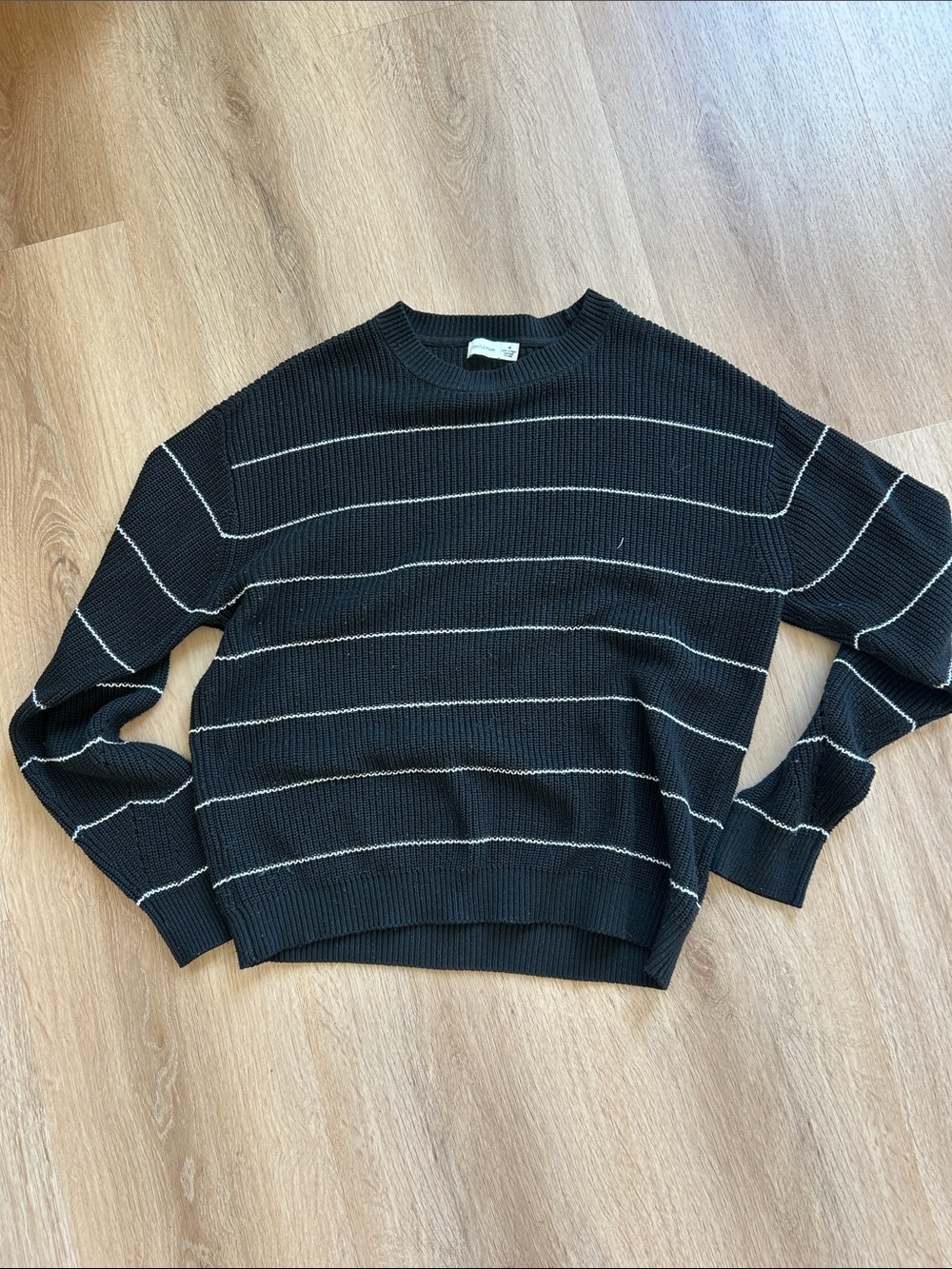 Gentle Fawn Black Crewneck Sweater with White Stripes